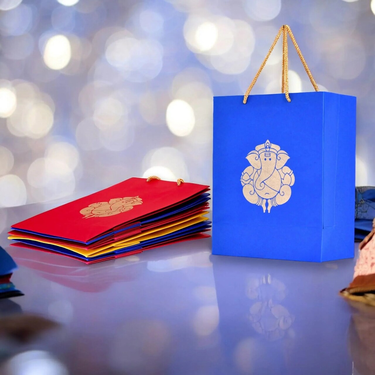 Ganesha Paper Carry Bags Party Favor Gift Bag for Goodie Wedding Ganesh Chaturthi Puja Return Gifts - 8x4x10 Inch